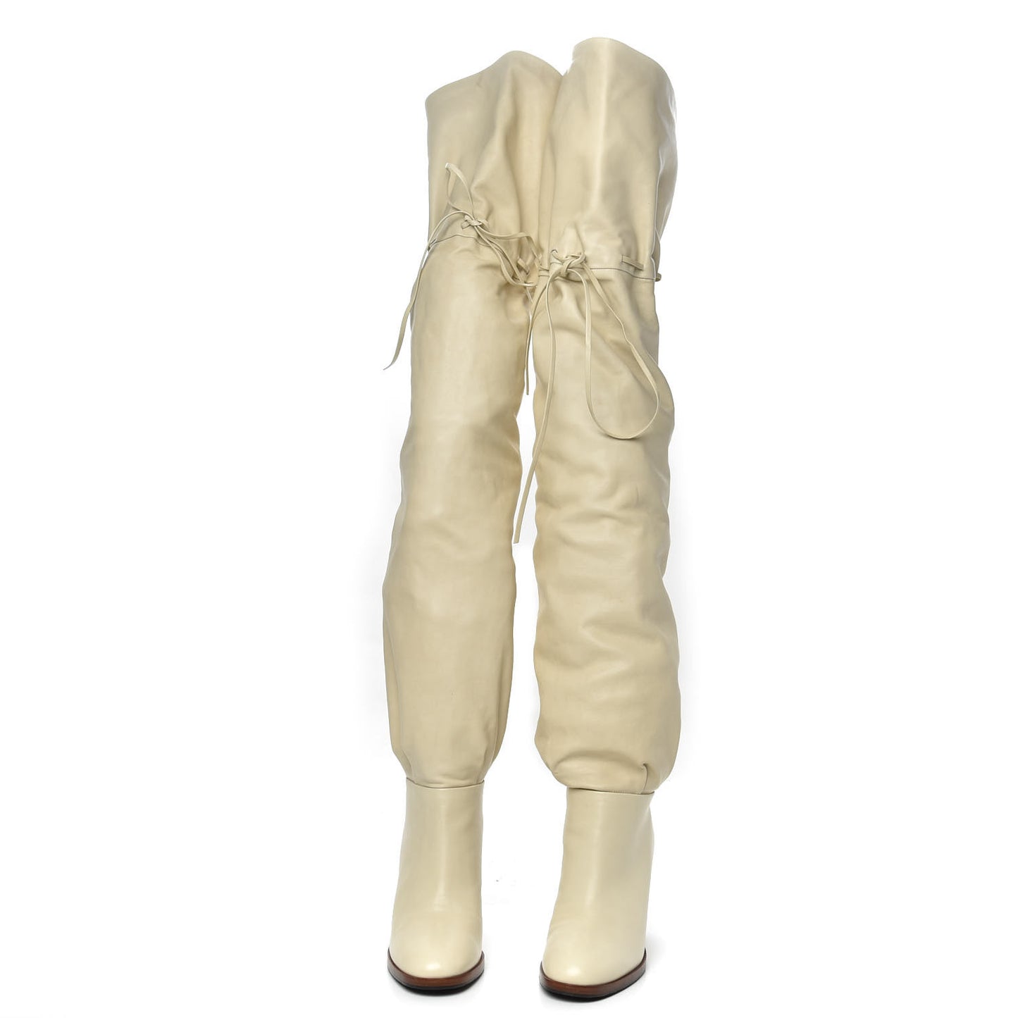 Deauville Calfskin Cinched Over The Knee High Boots 38 Vintage White