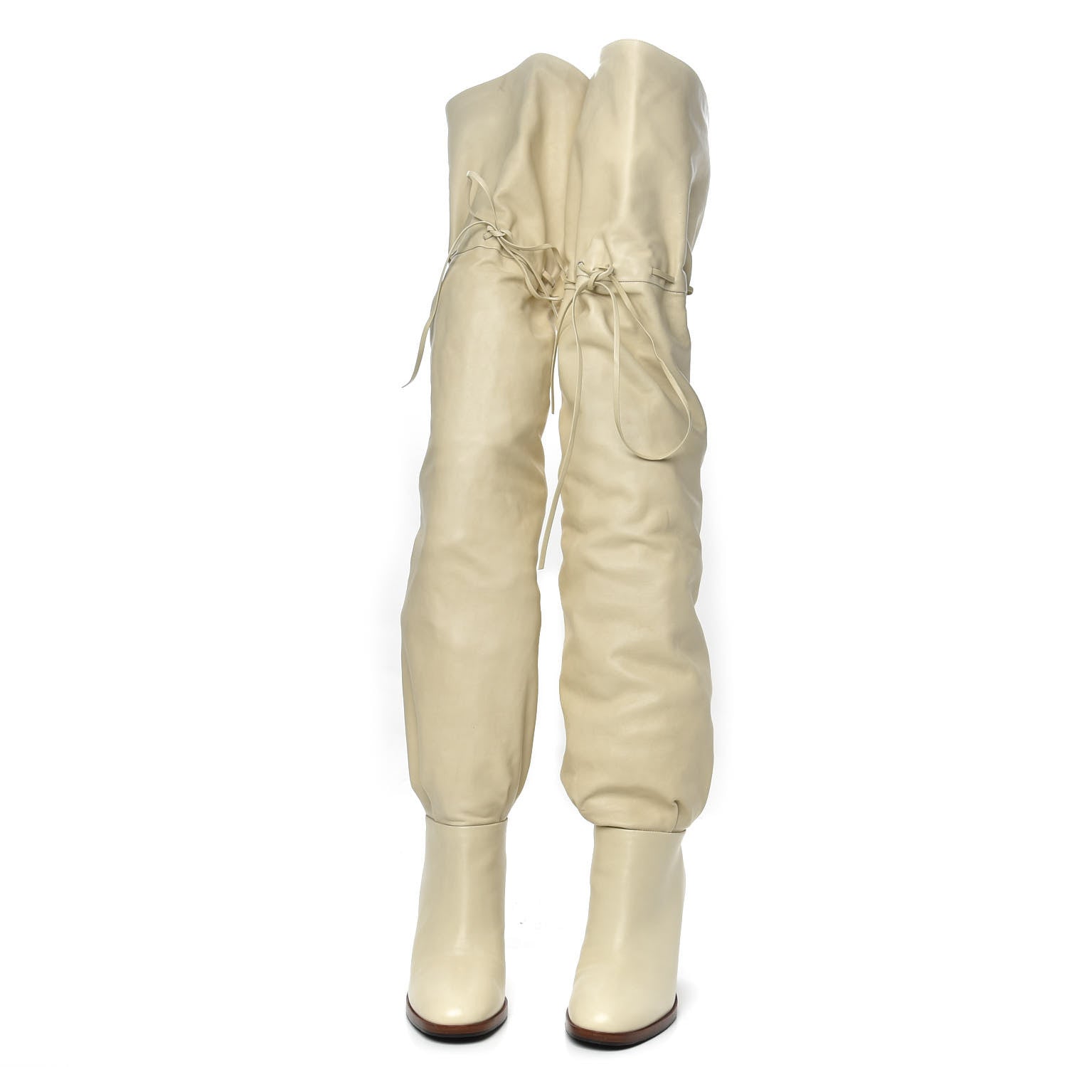 Gucci Deauville Calfskin Cinched Over The Knee High Boots 38 Vintage White 2 of 9
