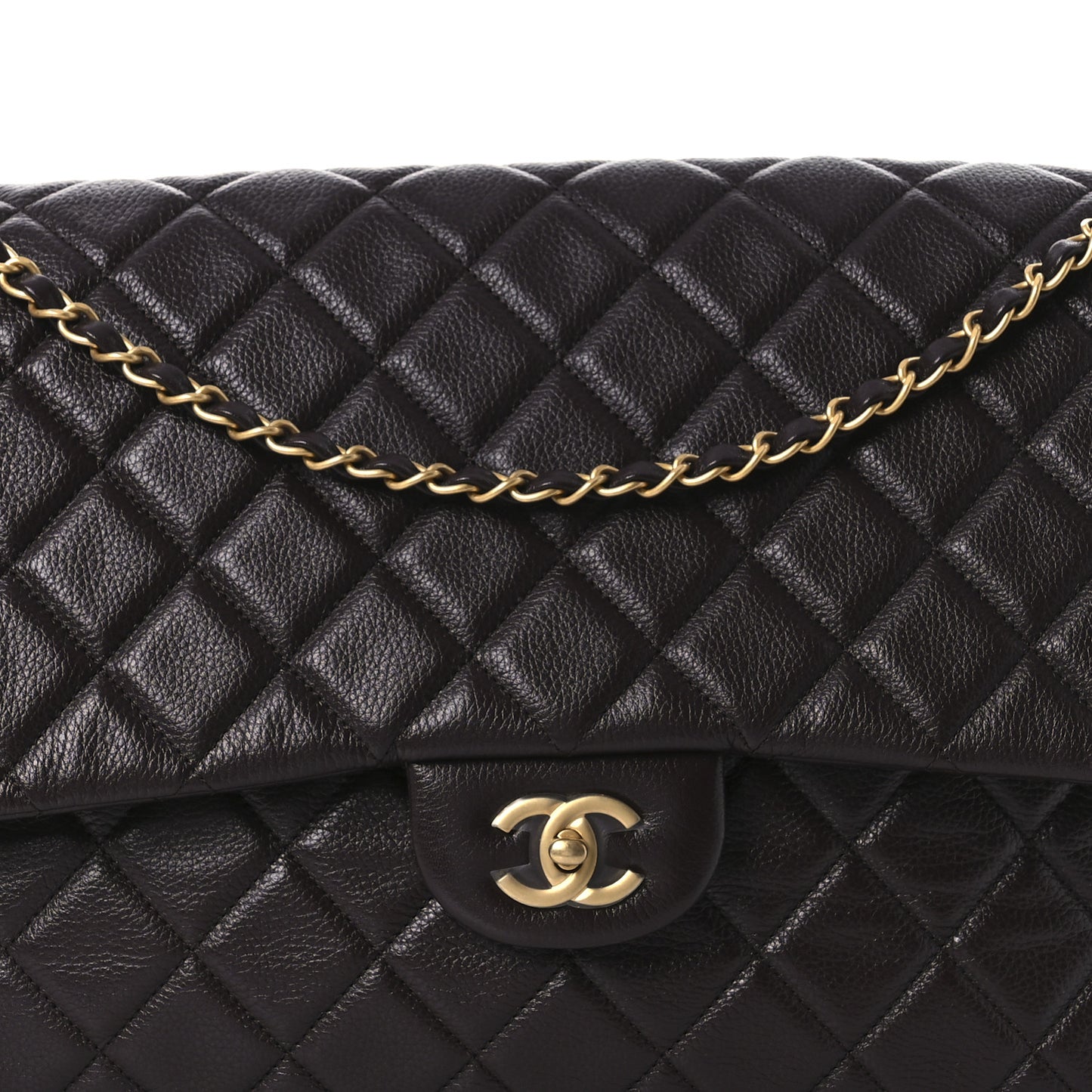 Grained Calfskin Quilted XXL Travel Flap Bag Dark Brown