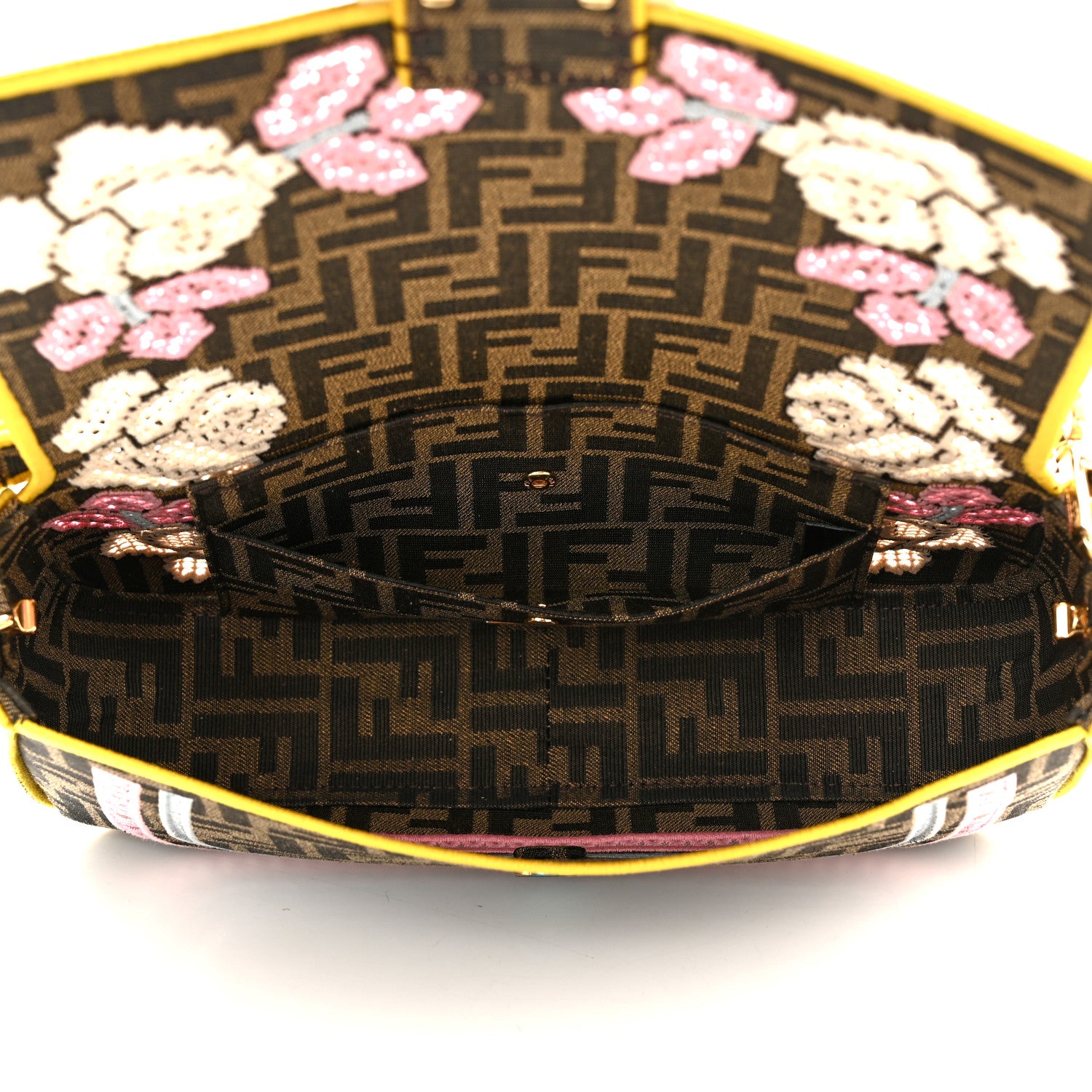 Fendi Fabric Jacquard FF Floral Embroidered Baguette Tobacco Moro Multicolor 5 of 10