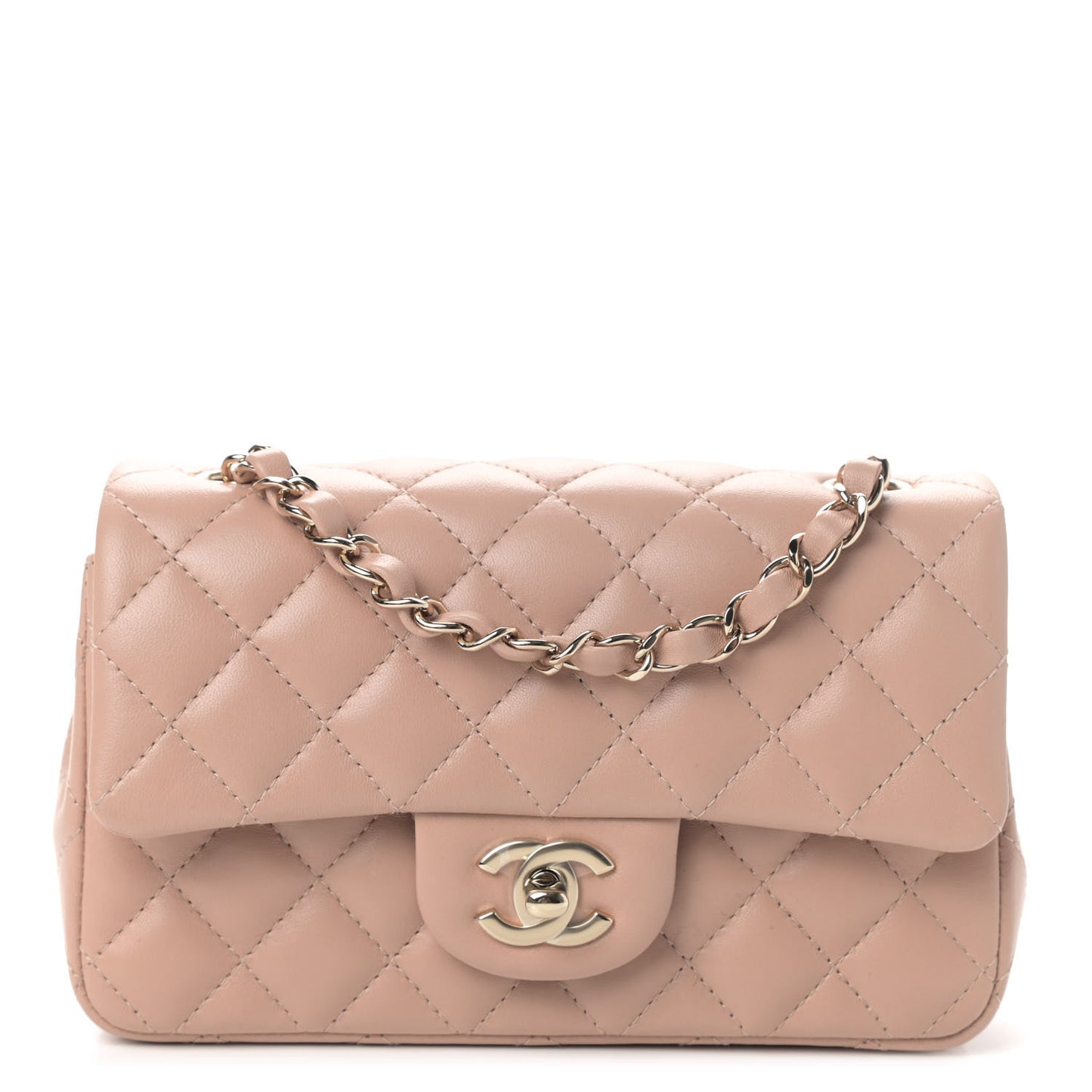 Lambskin Quilted Mini Rectangular Flap Dark Beige