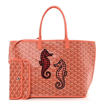 Goyard Goyardine Embroidered Seahorse Reversible Anjou PM Coral 4 of 19