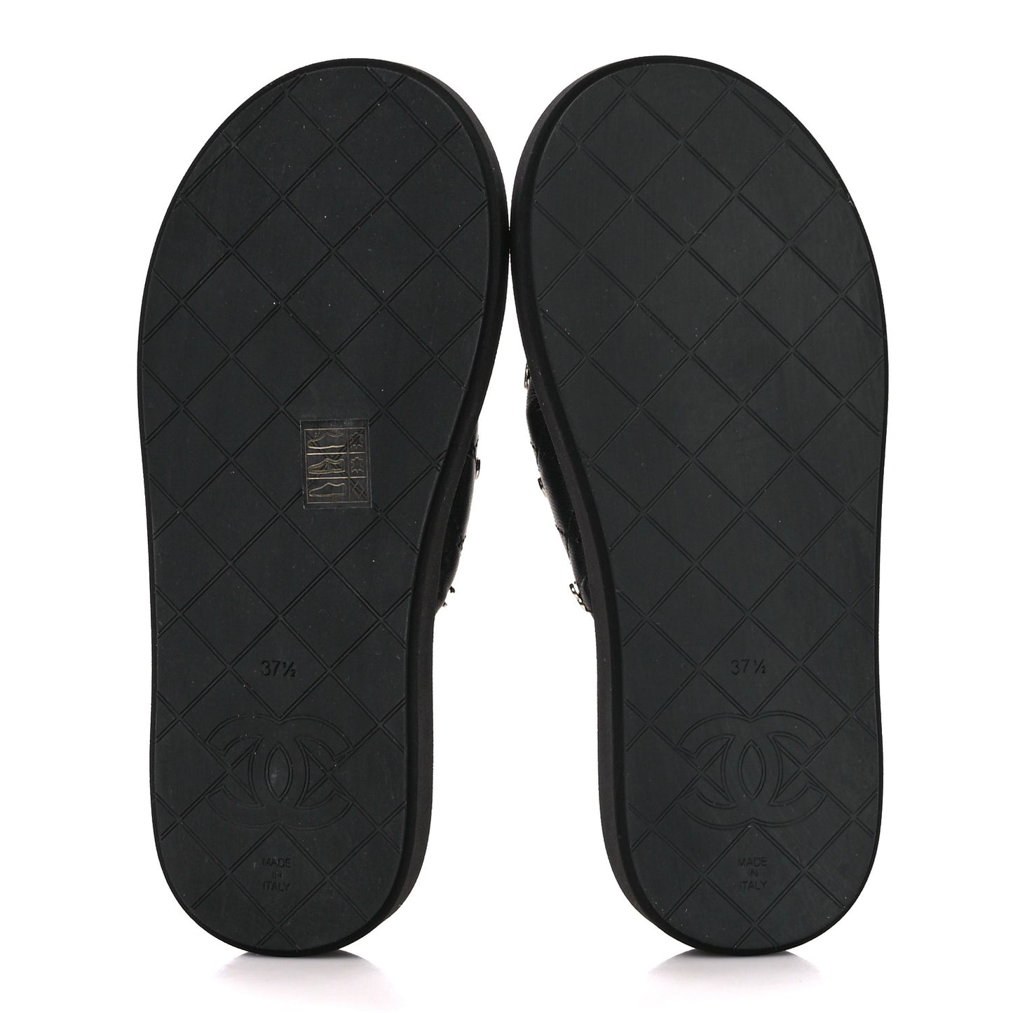 Lambskin Quilted Padded Charms Thong Sandals 37.5 Black