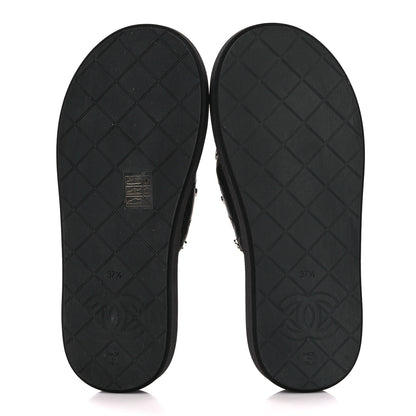 Chanel Lambskin Quilted Padded Charms Thong Sandals 37.5 Black 5 of 8