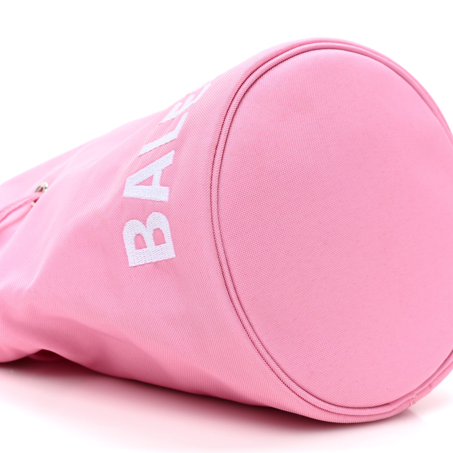 Balenciaga Recycled Sport Nylon Logo Embroidered Wheel Drawstring Bucket Bag XS Pink White 9 of 10