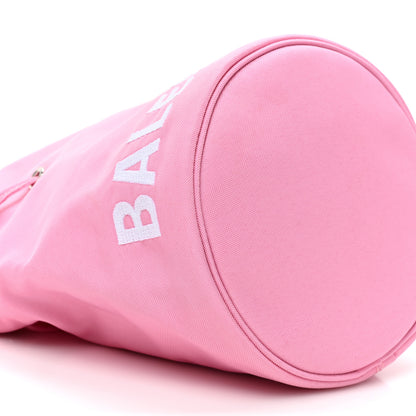 Balenciaga Recycled Sport Nylon Logo Embroidered Wheel Drawstring Bucket Bag XS Pink White 9 of 10