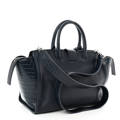 Saint Laurent Calfskin Croc Embossed Small Monogram Downtown Cabas Blue 3 of 13