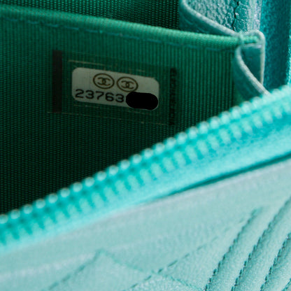 Chanel Metallic Goatskin Boy Zip Around Coin Purse Wallet Turquoise 7 of 7