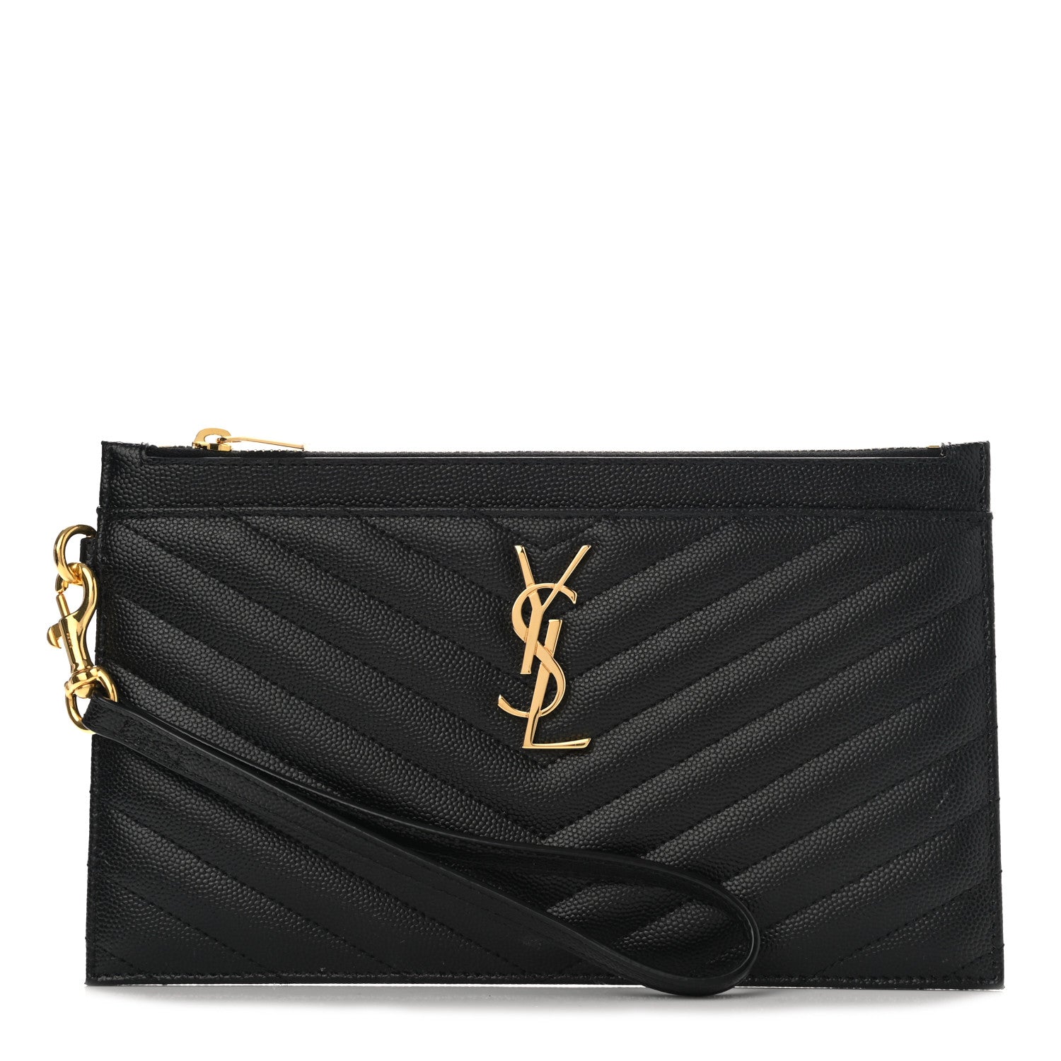 Saint Laurent Grain De Poudre Chevron Monogram Large Bill Pouch Black 1 of 9