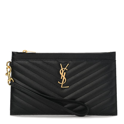 Saint Laurent Grain De Poudre Chevron Monogram Large Bill Pouch Black 1 of 9
