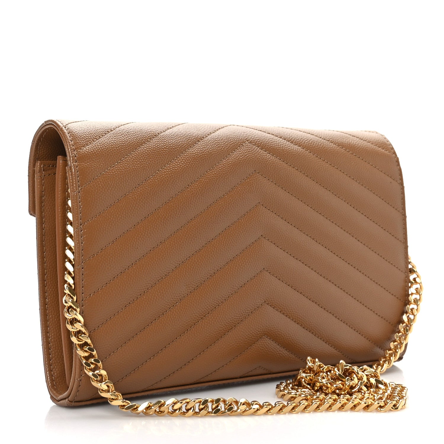 Saint Laurent Grain De Poudre Matelasse Monogram Chain Wallet Dark Natural 2 of 8