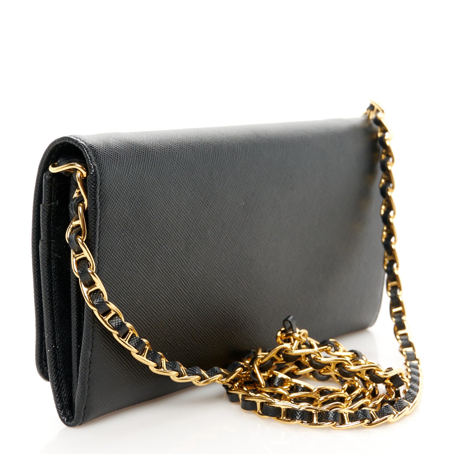 Prada Saffiano Metal Oro Chain Wallet Black 3 of 11