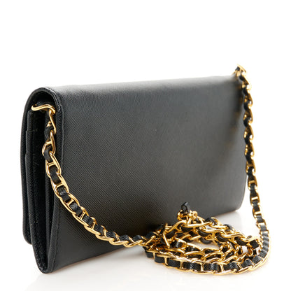 Prada Saffiano Metal Oro Chain Wallet Black 3 of 11
