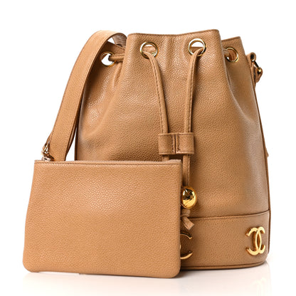 Chanel Caviar CC Drawstring Shoulder Bag Beige 3 of 11