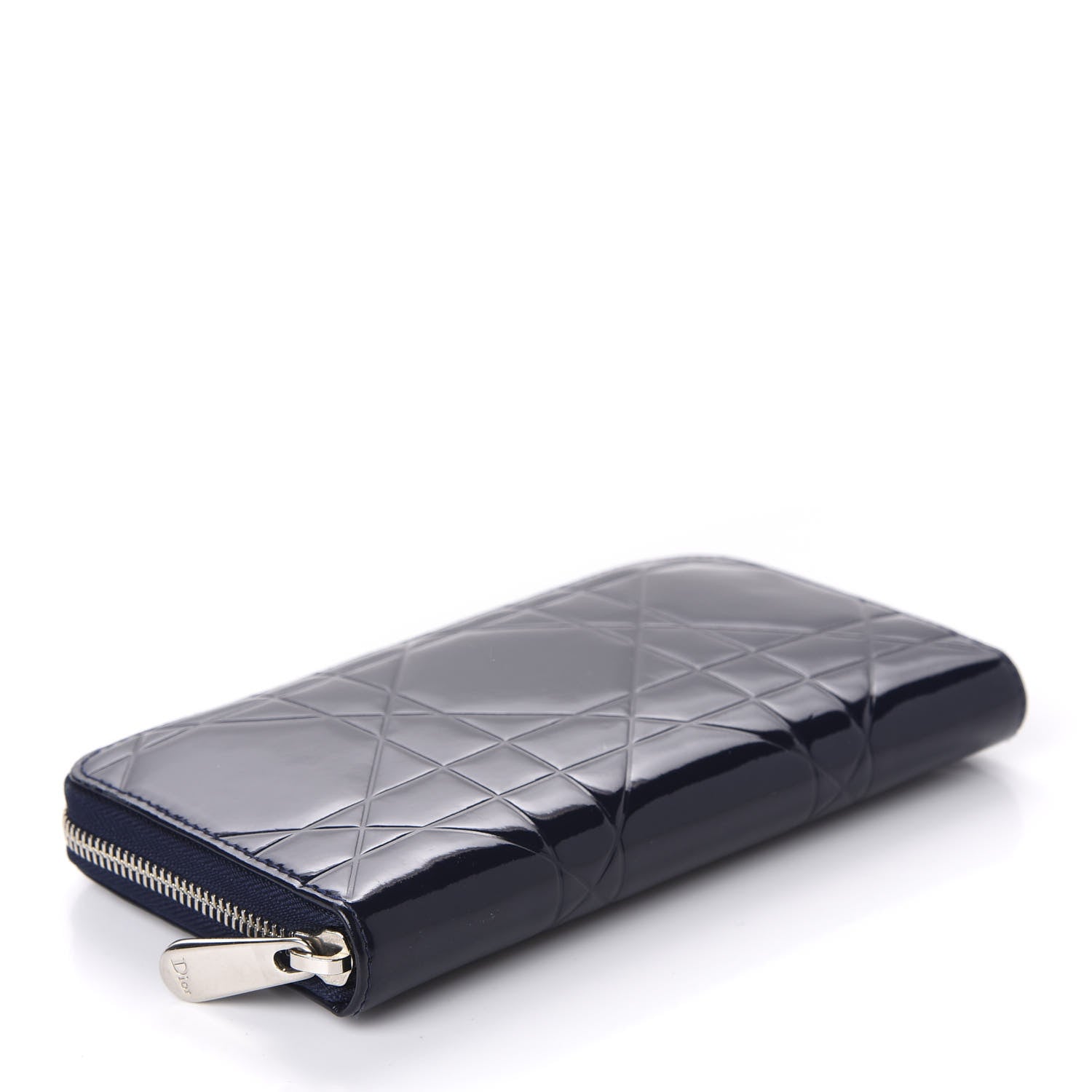 Christian Dior Patent Cannage Voyageur Zip Around Wallet Saphir 4 of 7