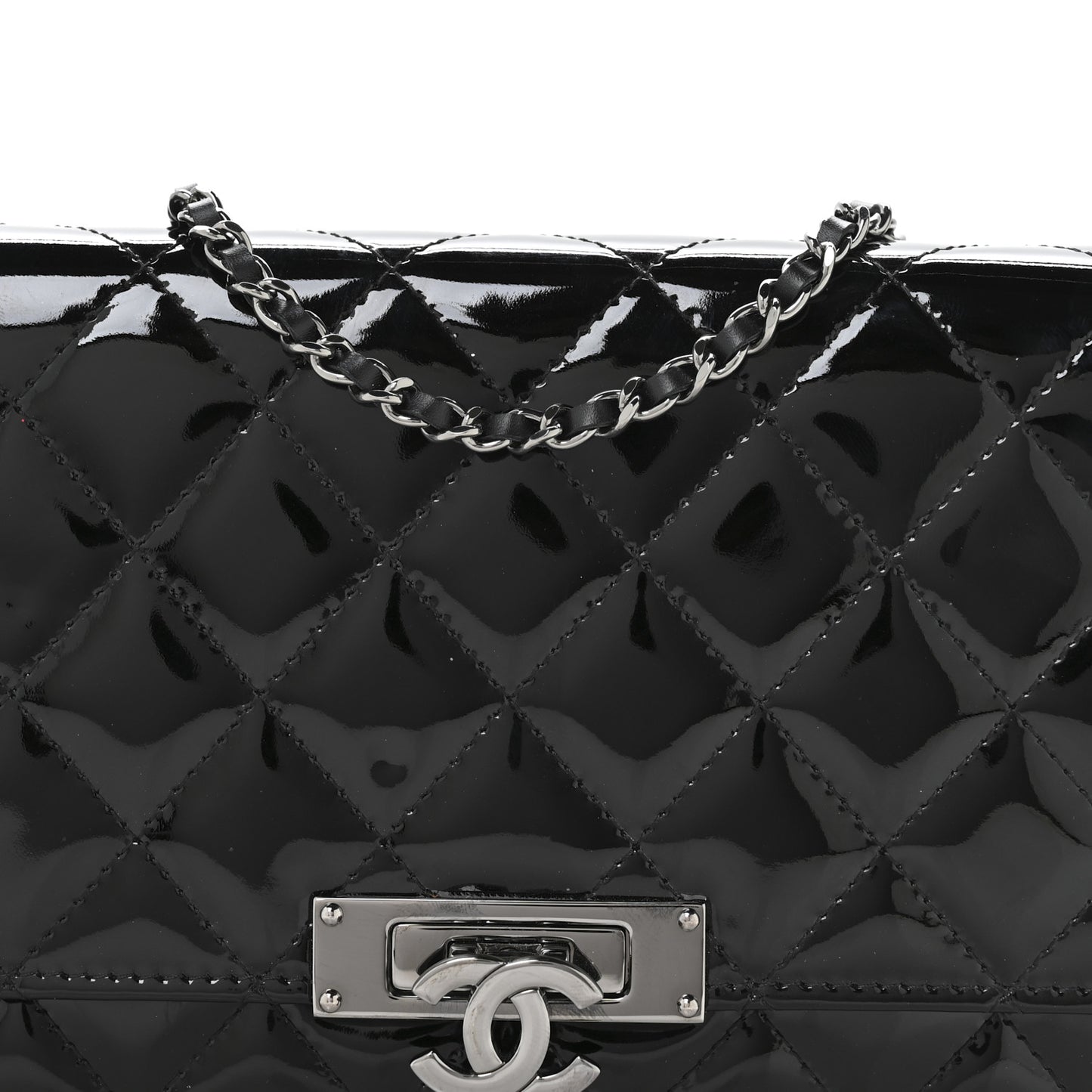 Patent Quilted Golden Class Wallet on Chain WOC Black