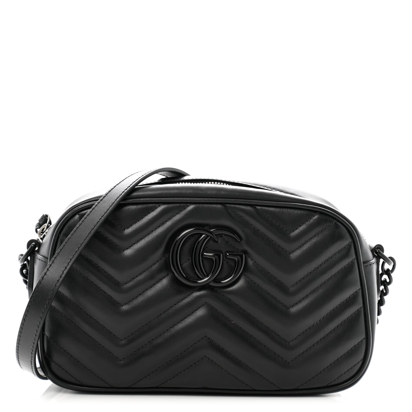Calfskin Matelasse Monochrome Small GG Marmont Chain Shoulder Bag Black