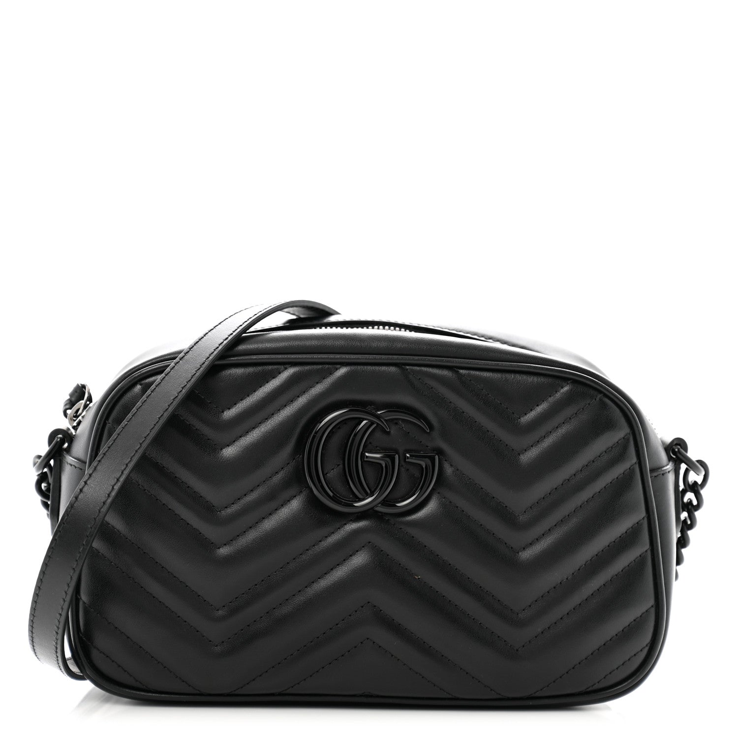 Gucci Calfskin Matelasse Monochrome Small GG Marmont Chain Shoulder Bag Black 1 of 11