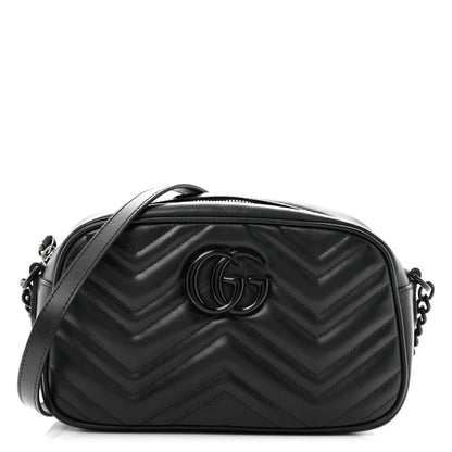Gucci Calfskin Matelasse Monochrome Small GG Marmont Chain Shoulder Bag Black 1 of 11