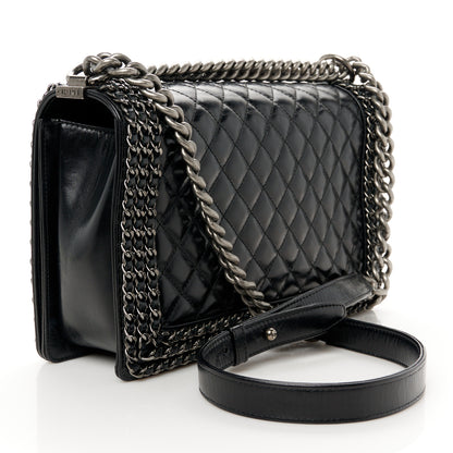 Chanel Glazed Calfskin Quilted New Medium Boy Chained Flap Black 3 of 10