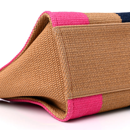 Chanel Straw Raffia Calfskin Striped Medium Deauville Tote Dark Beige Fuchsia Navy Blue 8 of 10