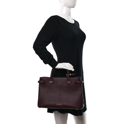 Burberry Grainy Calfskin House Check Medium Banner Tote Mahogany Red 2 of 12