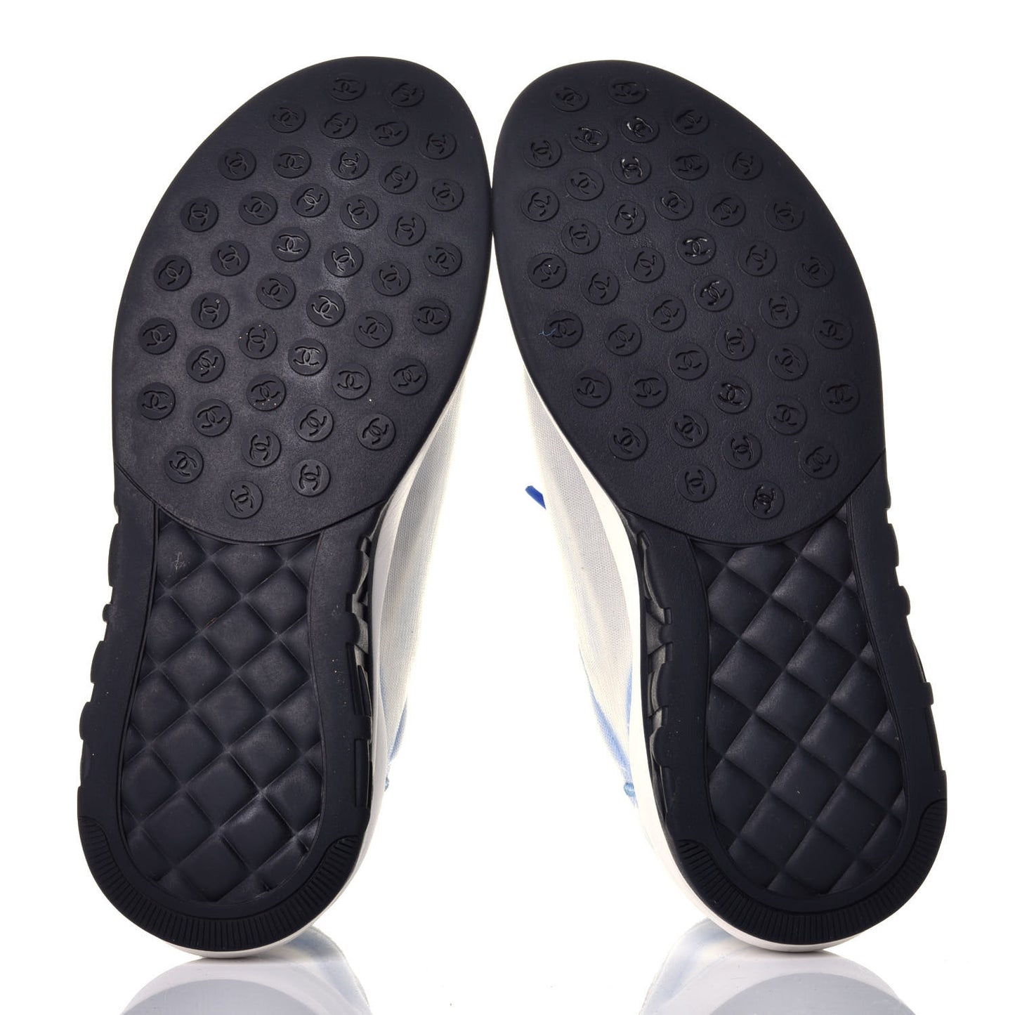 Calfskin Mesh Lycra Womens Logo Sneakers 38 White Blue
