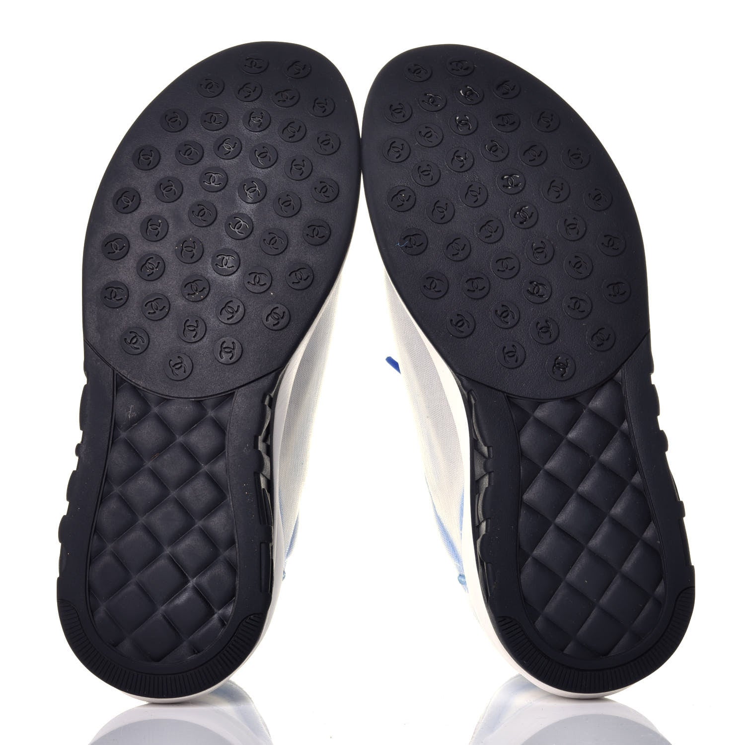 Chanel Calfskin Mesh Lycra Womens Logo Sneakers 38 White Blue 5 of 8