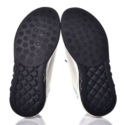 Chanel Calfskin Mesh Lycra Womens Logo Sneakers 38 White Blue 5 of 8
