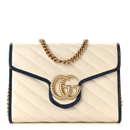 Gucci Vintage Effect Calfskin Matelasse Diagonal Torchon GG Marmont Chain Wallet Mystic White Blue Agata 1 of 10
