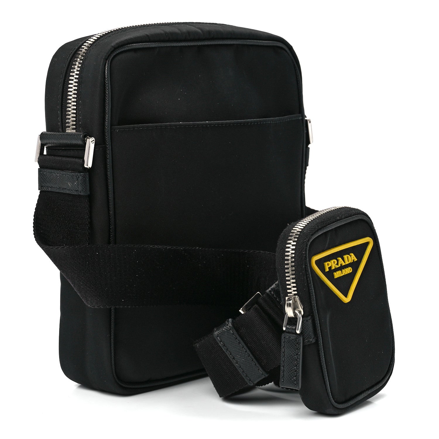 Prada Tessuto Nylon Saffiano Messenger Bag Black Yellow 3 of 13