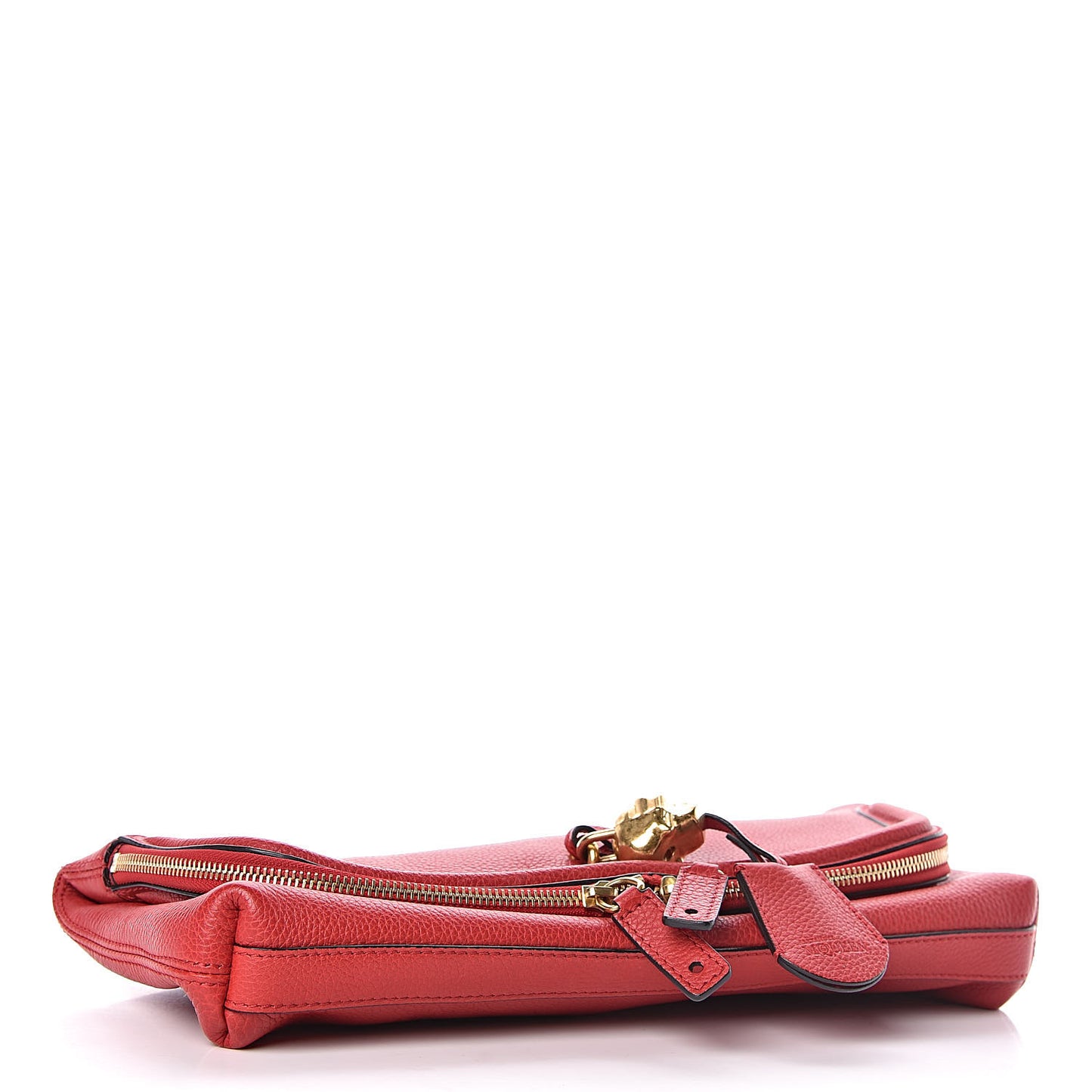 Grainy Calfskin Padlock Skull Clutch Red