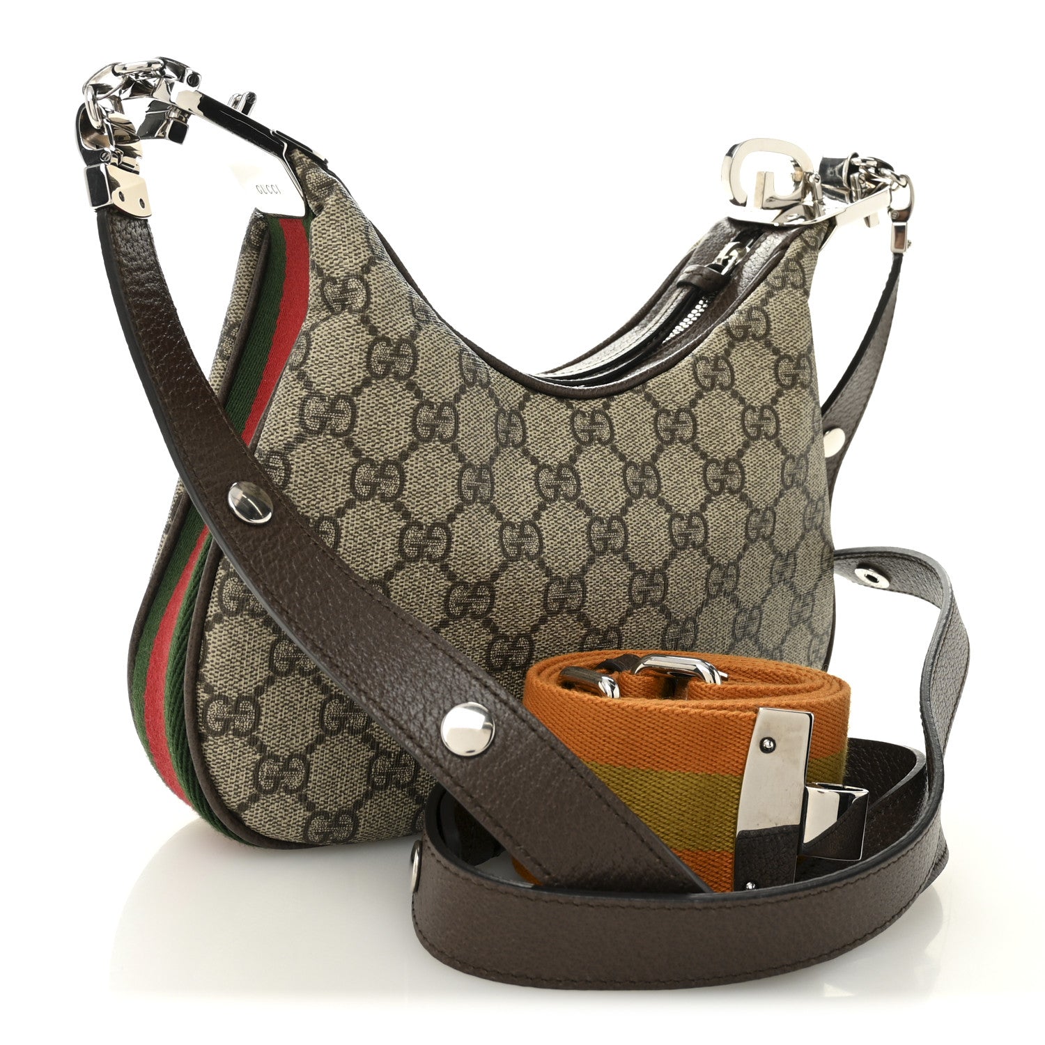 Gucci GG Supreme Monogram Textured Calfskin Web Small Attache Shoulder Bag Beige Ebony New Acero 3 of 10