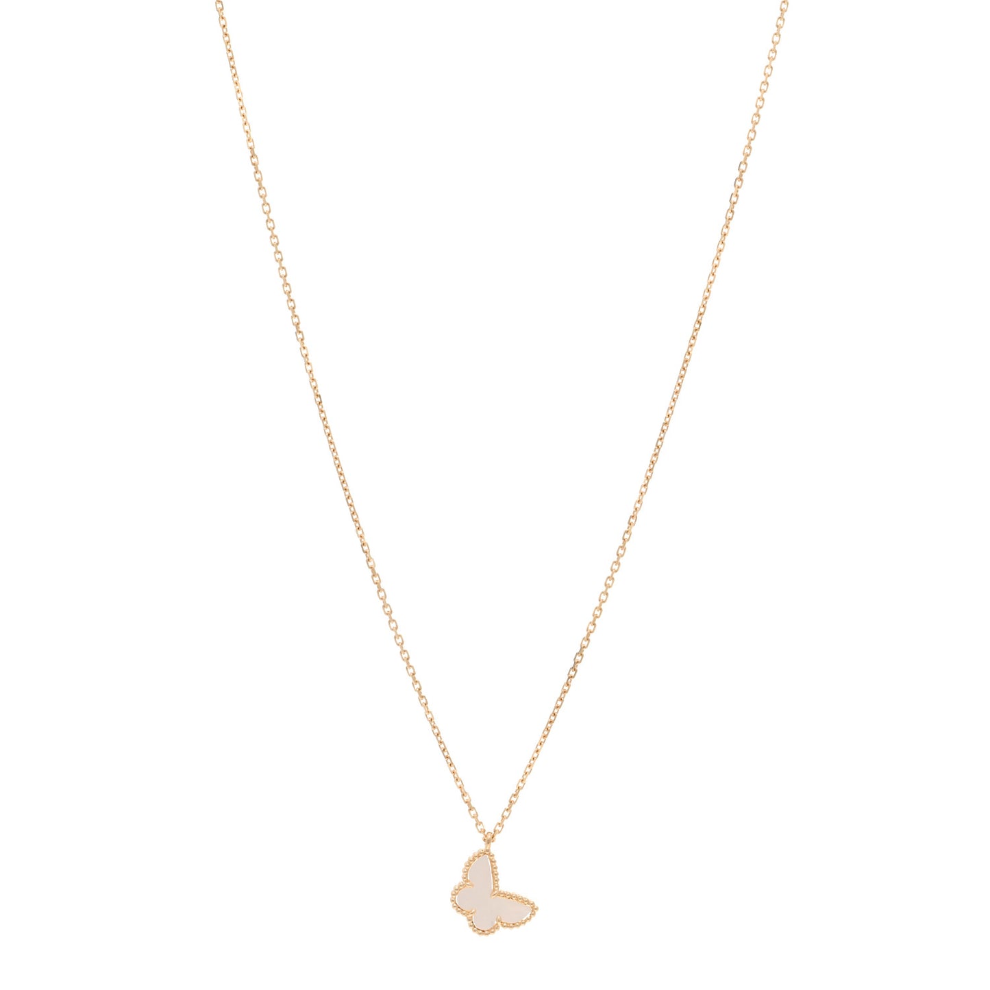 18K Yellow Gold Mother of Pearl Sweet Alhambra Butterfly Pendant Necklace