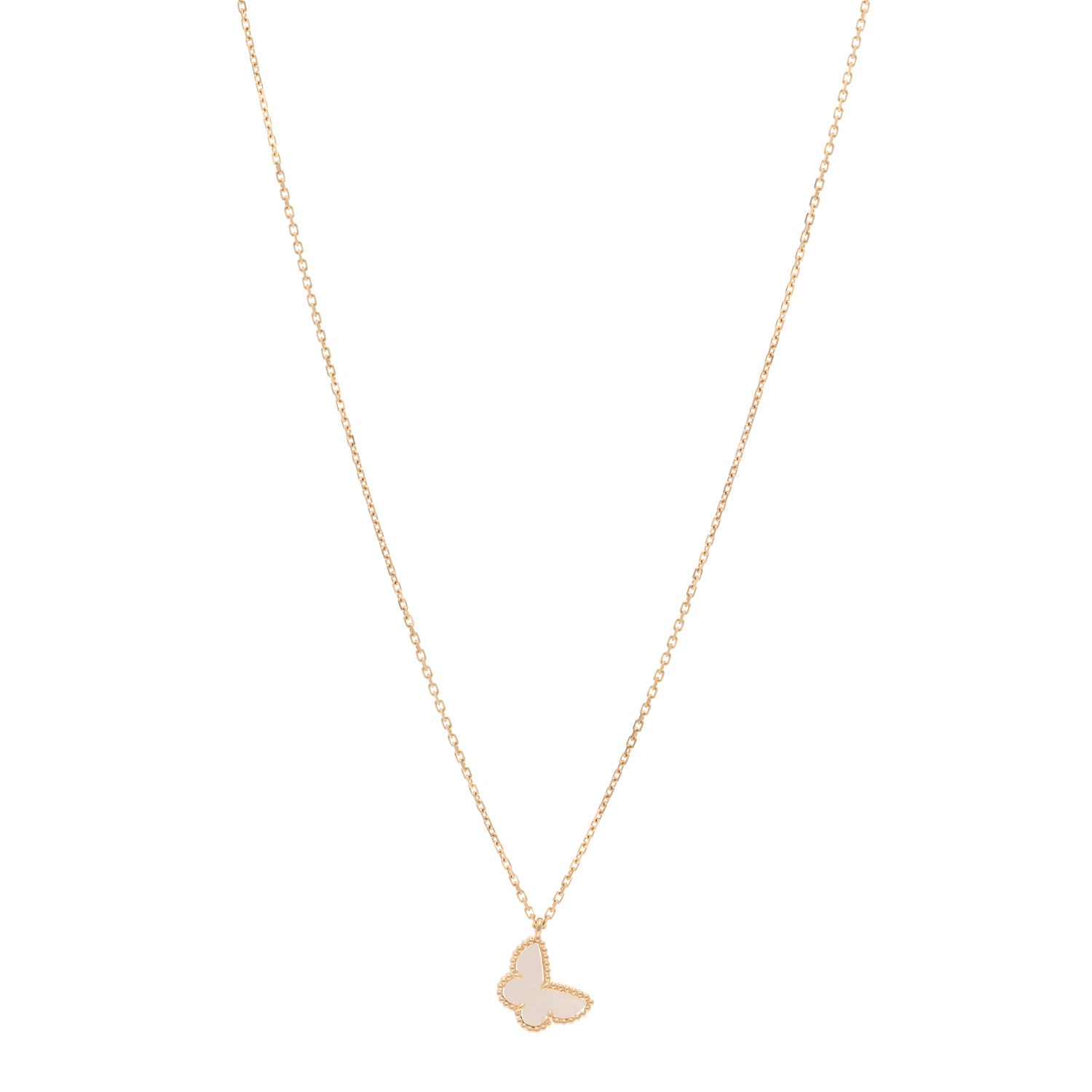 Van Cleef & Arpels 18K Yellow Gold Mother of Pearl Sweet Alhambra Butterfly Pendant Necklace 1 of 6