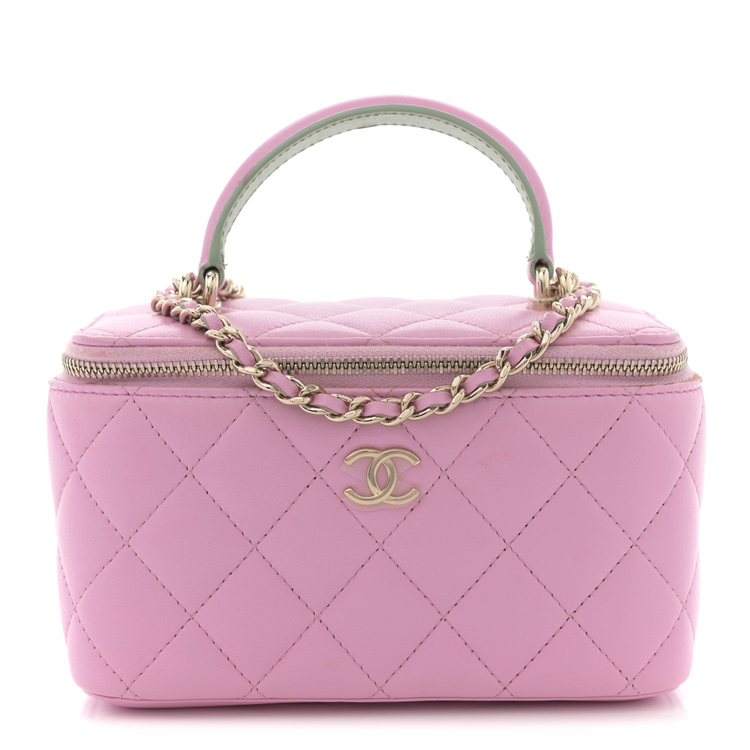 Chanel Lambskin Quilted Small Top Handle Vanity Case With Chain Lilac Light Green 1 of 14