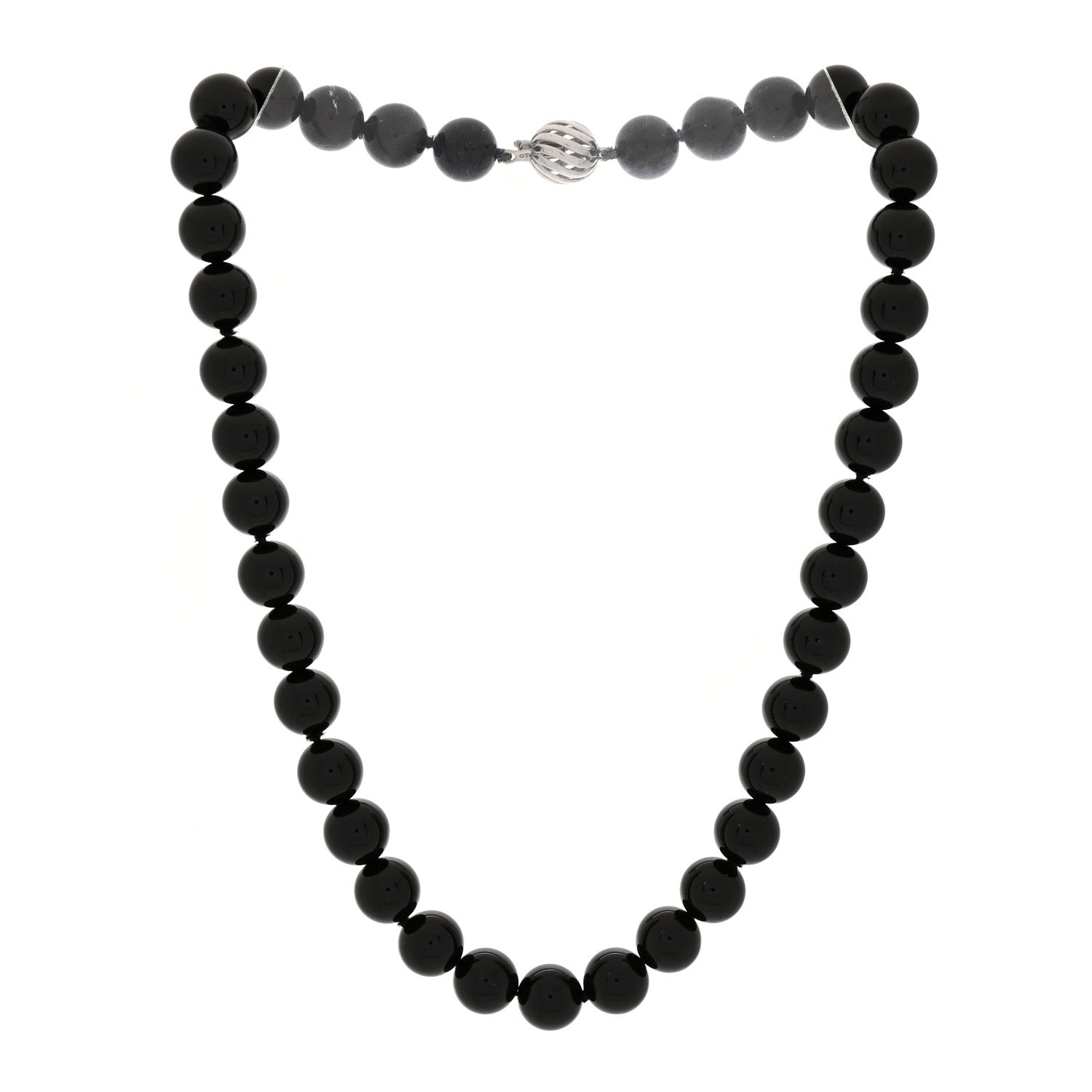 Tiffany Sterling Silver Black Onyx 10mm Bead Necklace 3 of 5