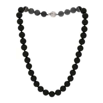 Tiffany Sterling Silver Black Onyx 10mm Bead Necklace 3 of 5