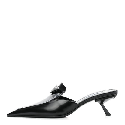 Prada Spazzolato Triangle Logo Pointed Toe 55mm Mules 38 Black 1 of 8
