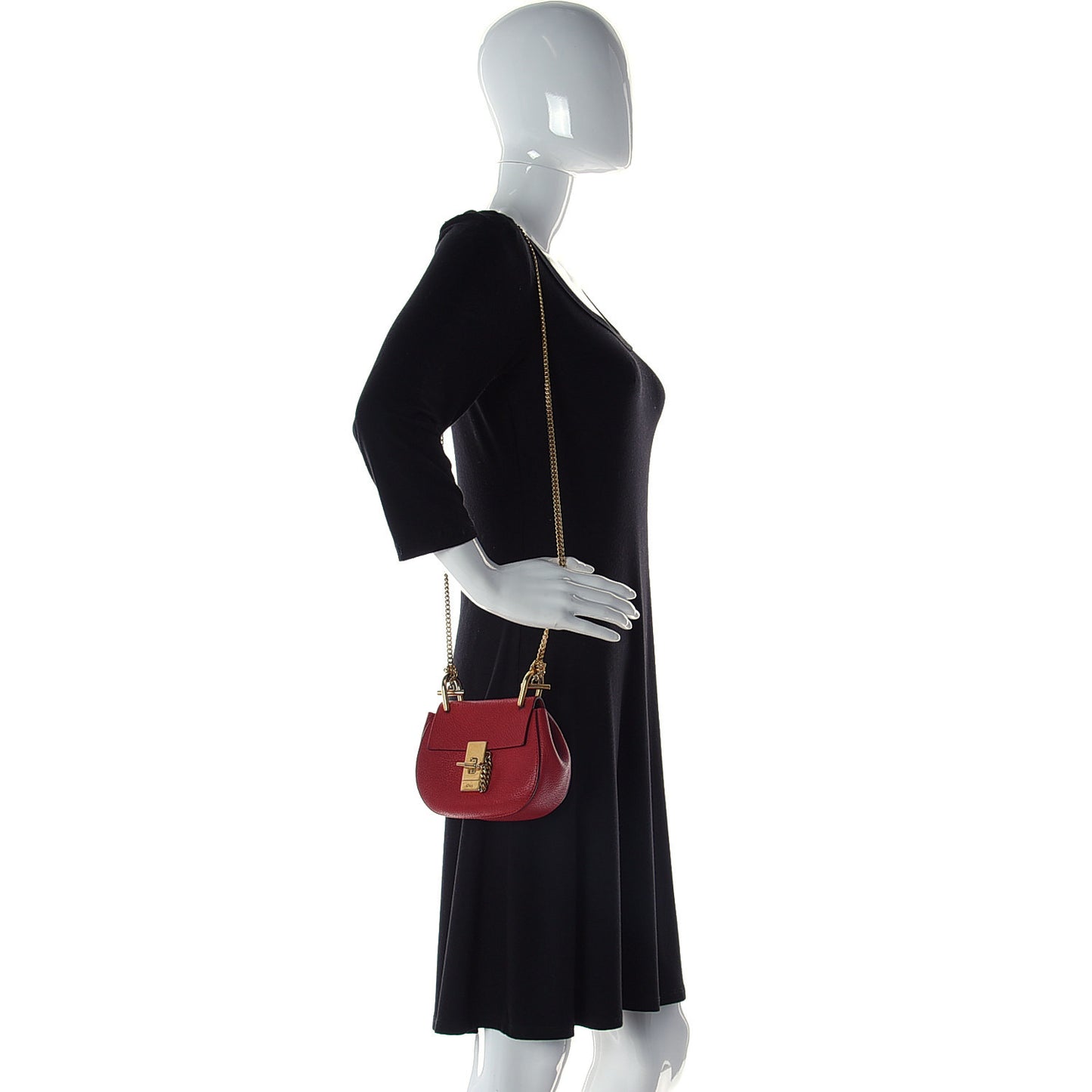Grained Lambskin Nano Drew Shoulder Bag Plaid Red