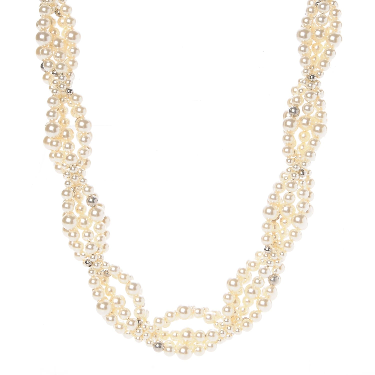 Chanel Graduated Pearl Crystal CC Long Necklace Silver 1 of 8