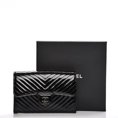 Chanel Patent Chevron Quilted Small Flap Wallet Black 9 of 9