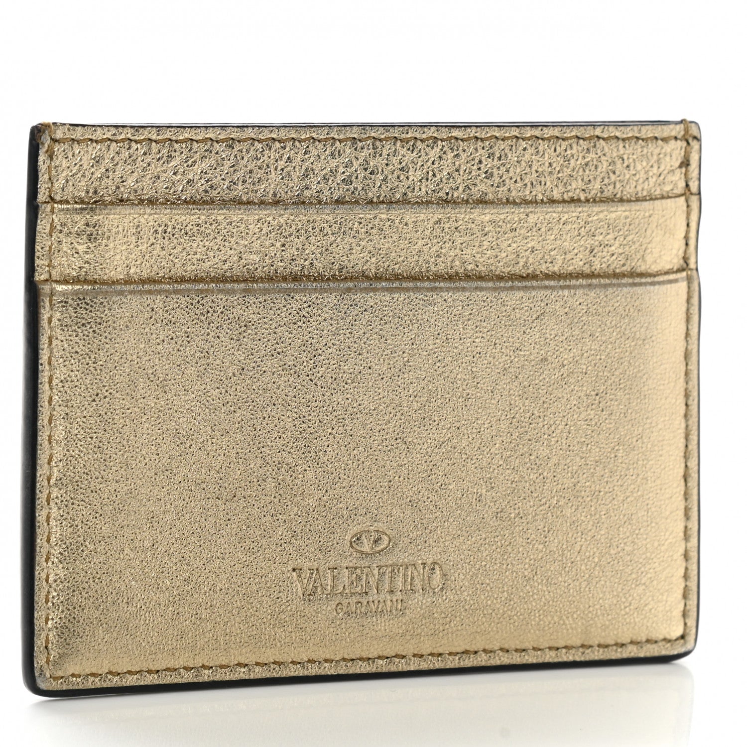 Valentino Garavani Metallic Pebbled Calfskin Rockstud Card Holder Gold 3 of 7