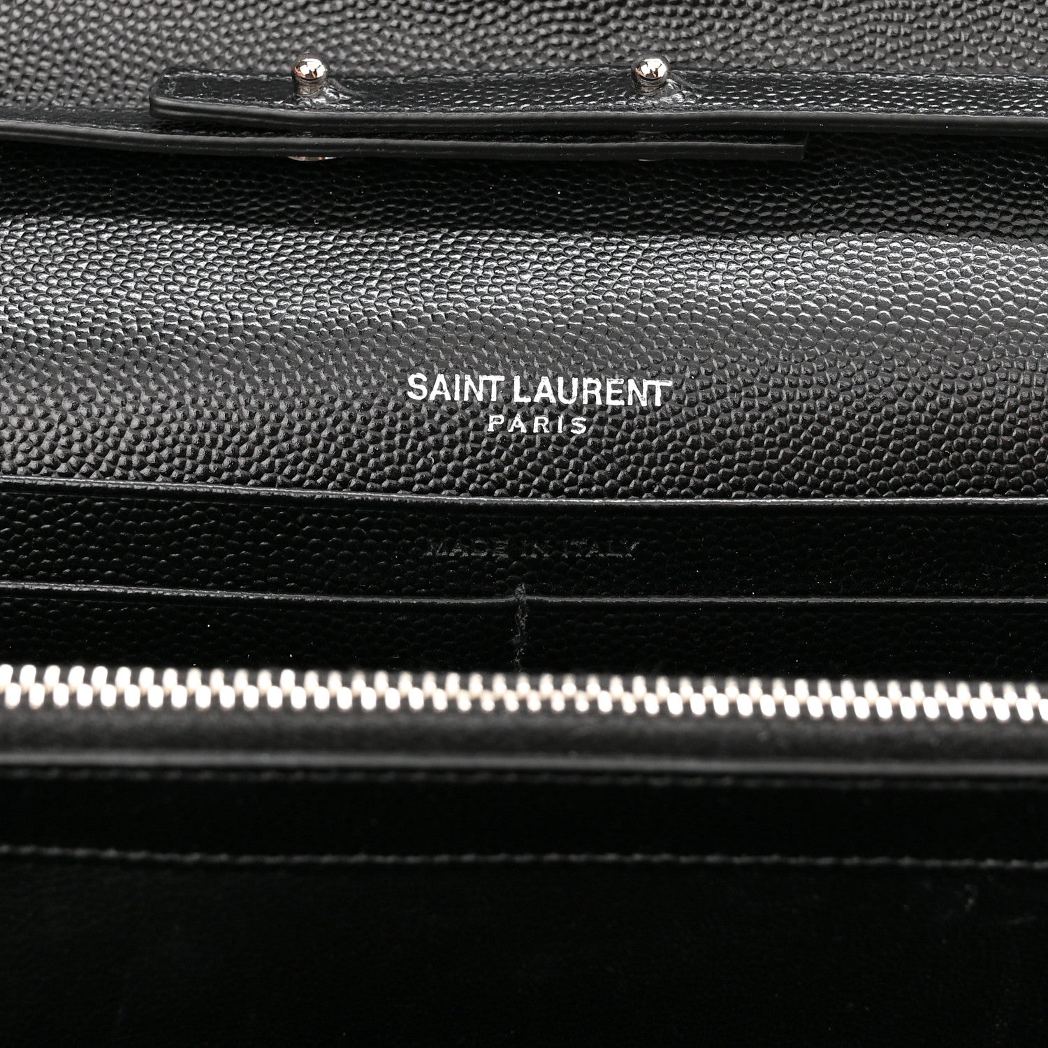 Saint Laurent Grain De Poudre Matelasse Chevron Monogram Chain Wallet Black 6 of 10