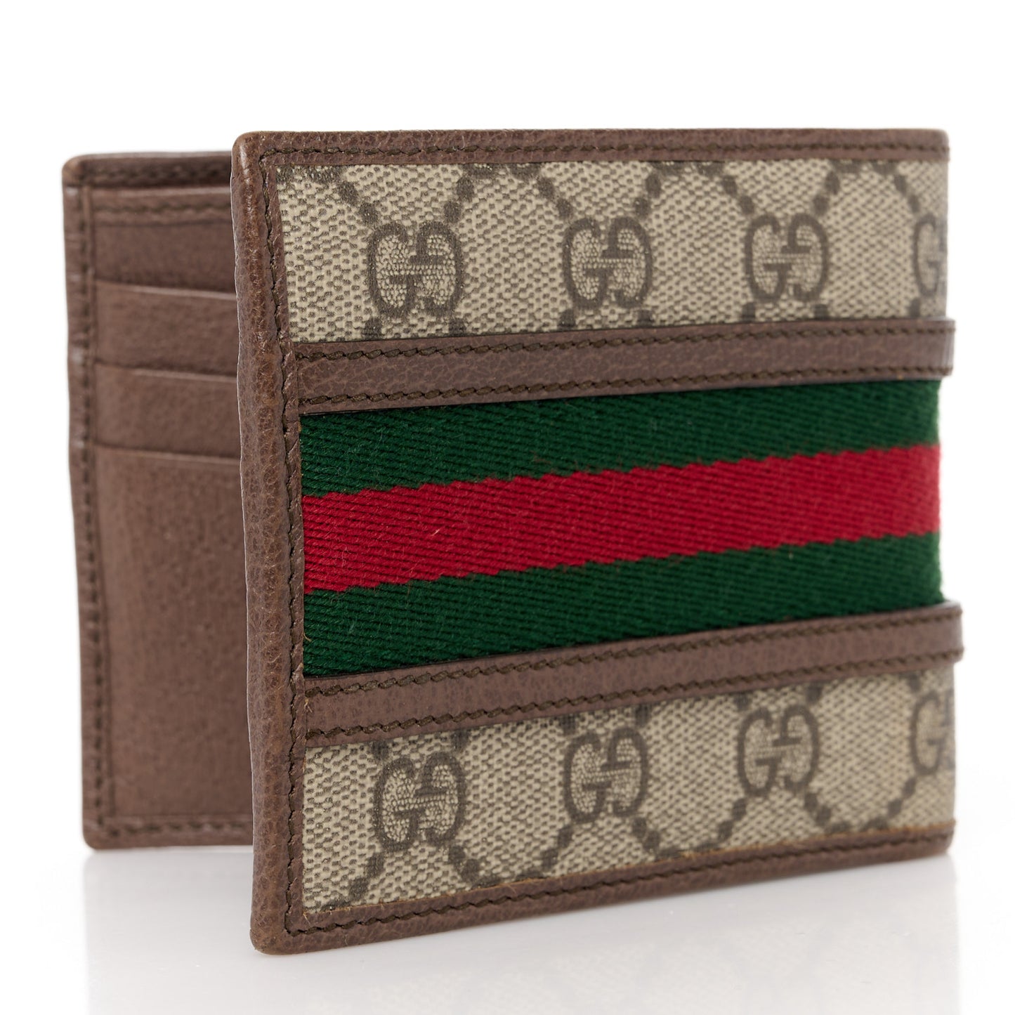 GG Supreme Monogram Web Mens Ophidia Bi-Fold Coin Wallet Beige New Acero