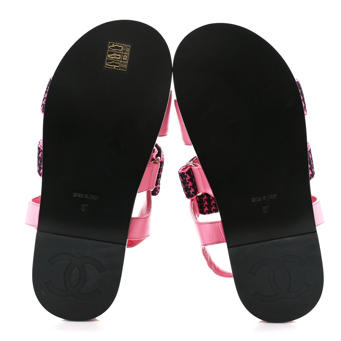 Stretch Fabric Lambskin CC Flat Sandals 37 Pink Black