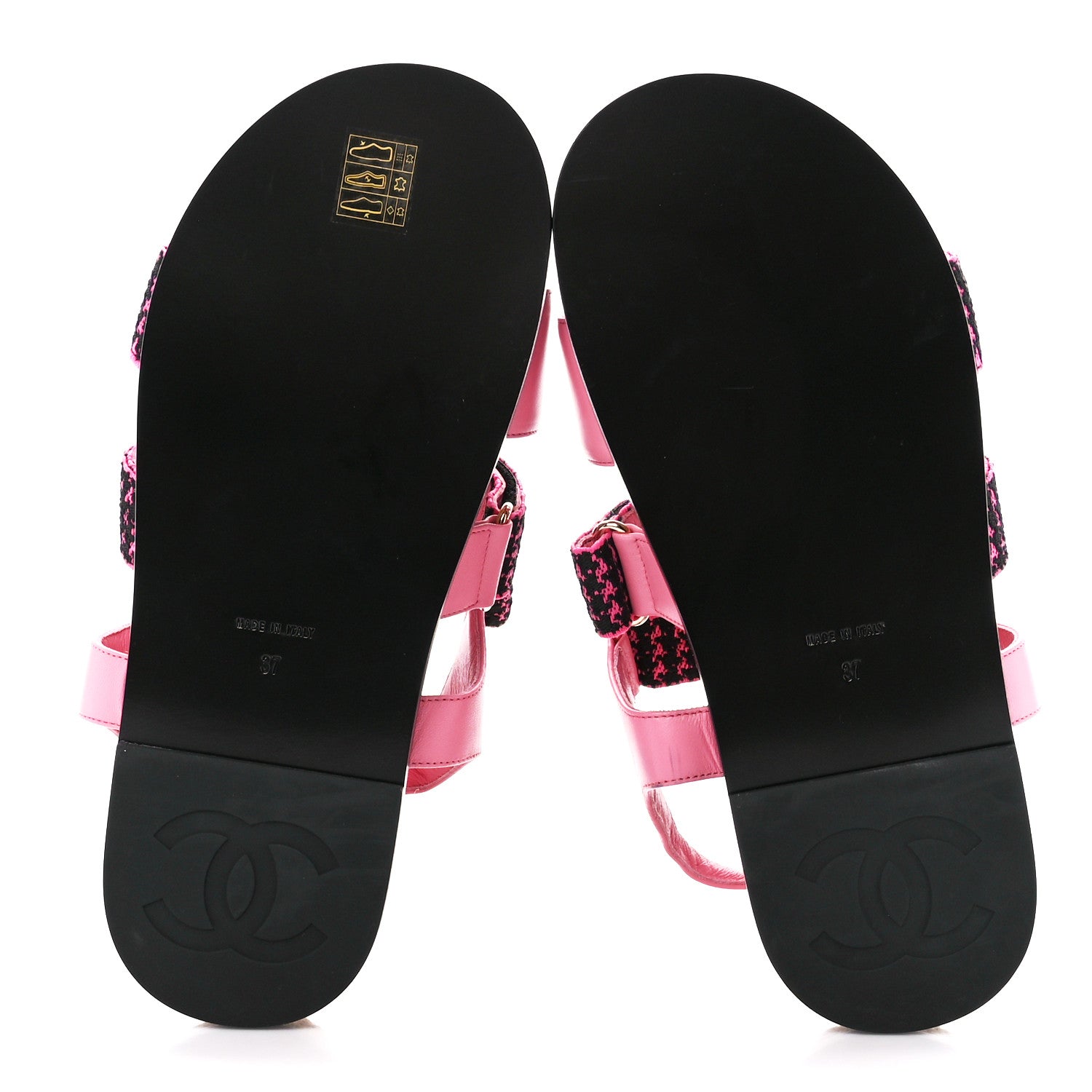 Chanel Stretch Fabric Lambskin CC Flat Sandals 37 Pink Black 5 of 9