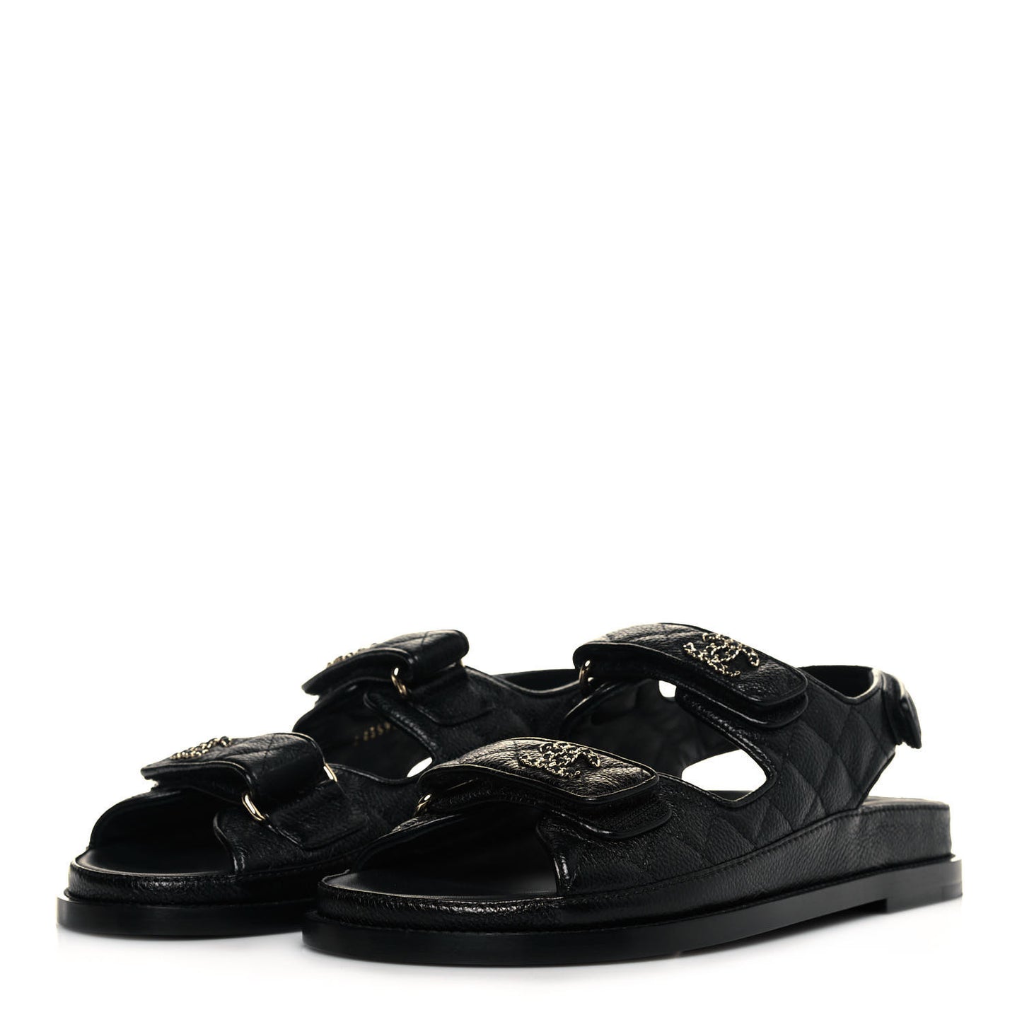 Grained Calfskin Velcro Dad Sandals 38 Black