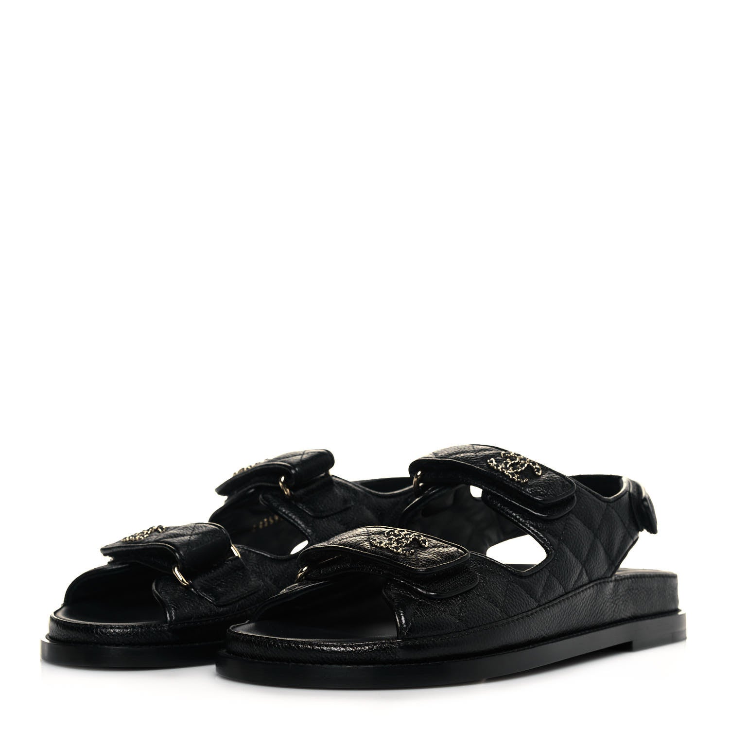 Chanel Grained Calfskin Velcro Dad Sandals 38 Black 3 of 8