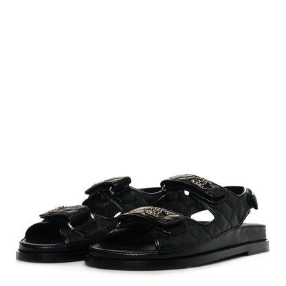 Chanel Grained Calfskin Velcro Dad Sandals 38 Black 3 of 8